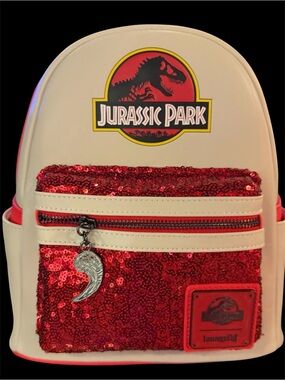 Loungefly Jurassic Park Red Sequin Mini Backpack Exclusive NWT